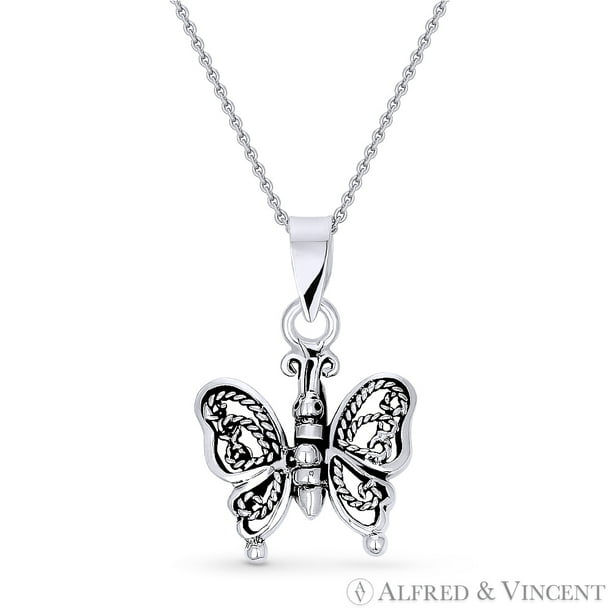 Vintage Butterly Necklace Black Enamel 925 silver sterling oxidized Vintage Butterly Necklace Black Enamel 925 silver sterling oxidized